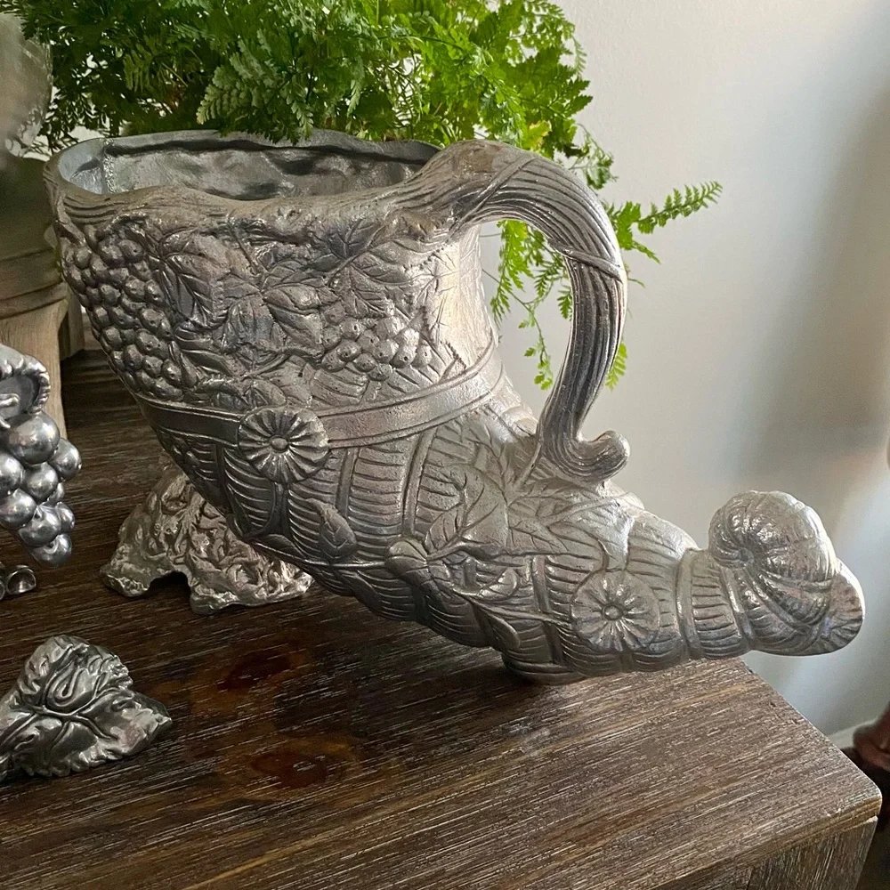 Vtg RARE Arthur Court Cornucopia Wine‎ Cooler Bucket Cast Aluminum Grapes Foxes